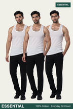 Men Sleeveless Essential Vest (Pack of 3) - White