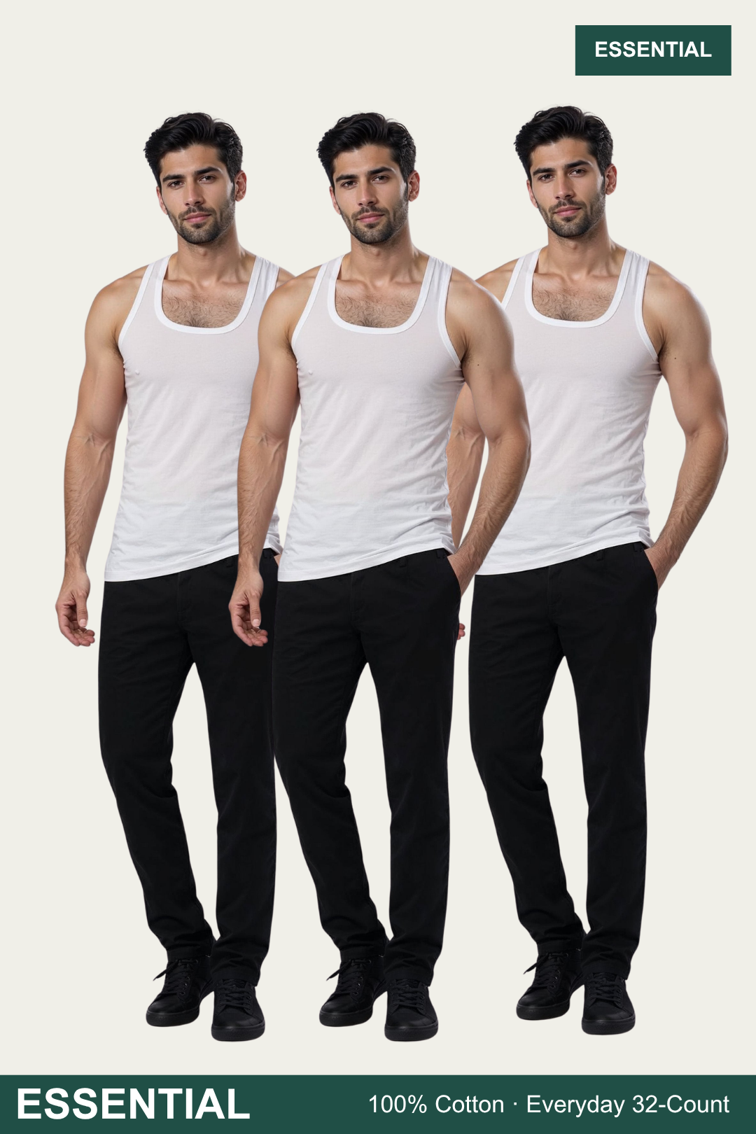 Men Sleeveless Essential Vest (Pack of 3) - White